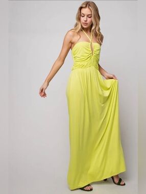 EASEL Bohemian Lime Halter Maxi Dress Size L NWT